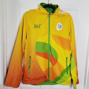 Rio 2016 Olympics Jacket Mens Medium Volunteer Hooded Windbreaker Zip Yellow 360